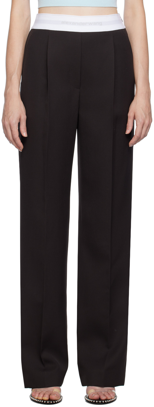 Brown Pleated Trousers by Alexander Wang on Sale
