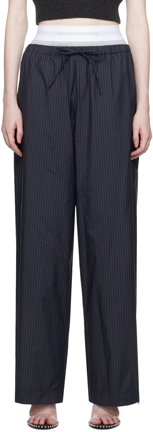 Alexander Wang Navy Striped Lounge Trousers In 009 Midnight