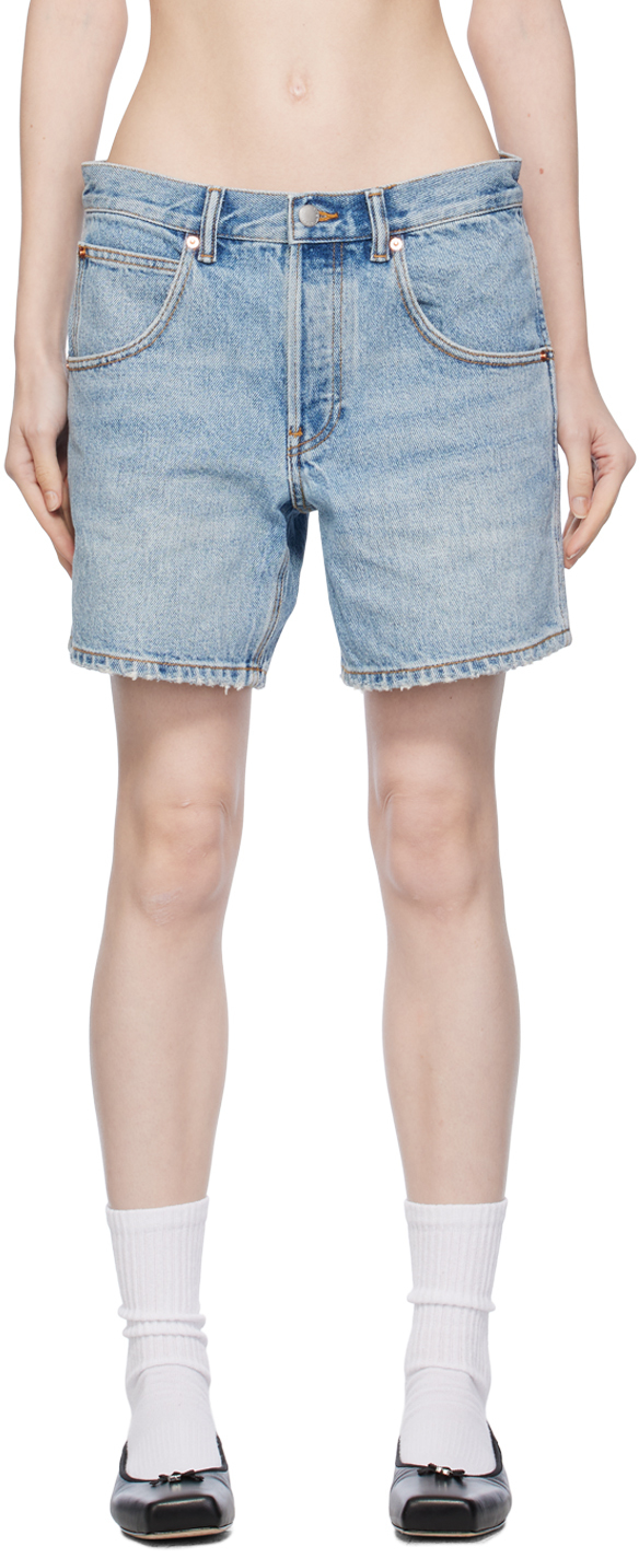 Shop Alexander Wang Blue Faded Denim Shorts In 471a Vintage Indigo