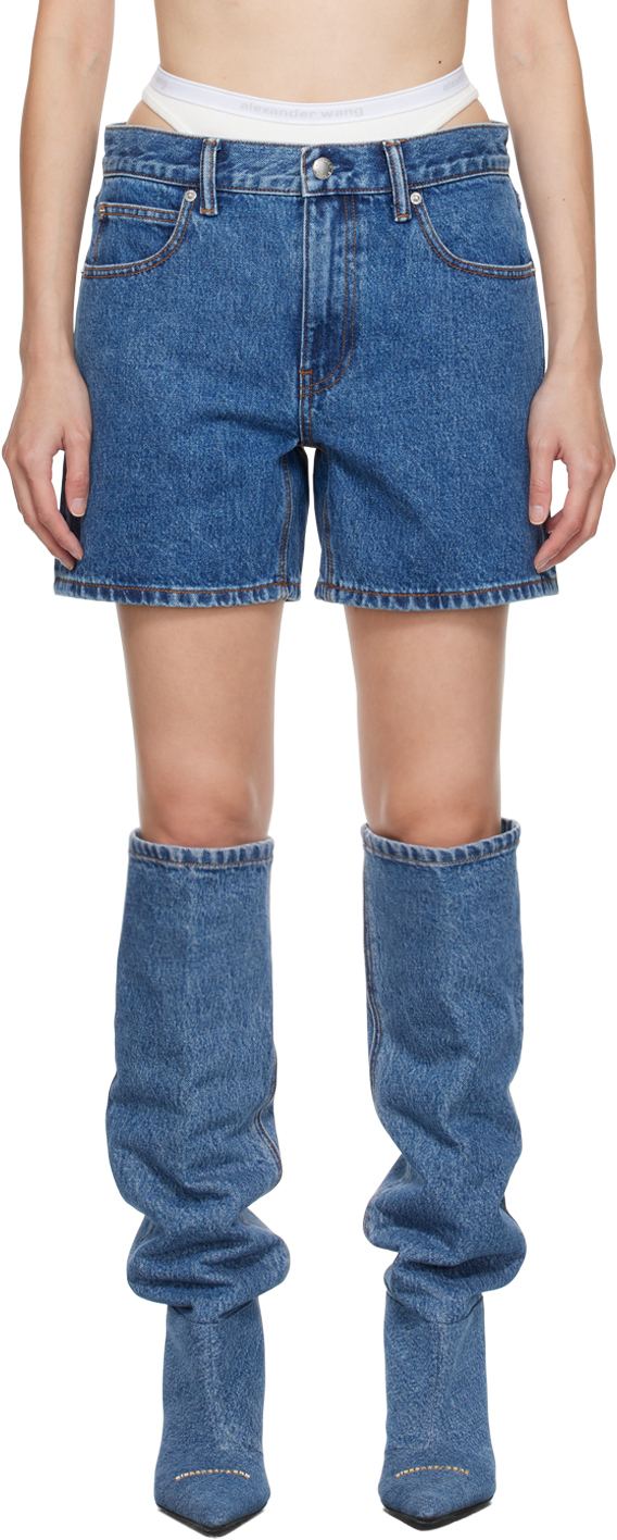 Blue Layered Denim Shorts