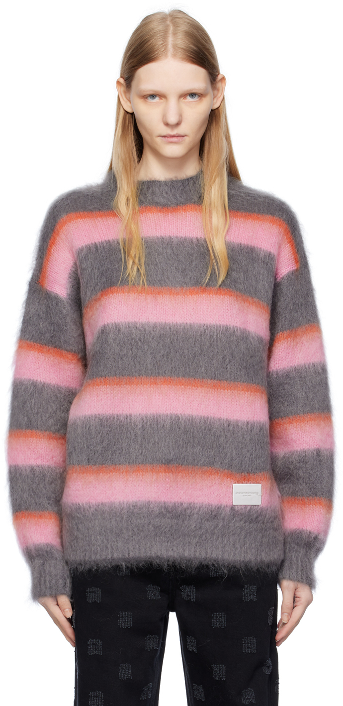 Alexander Wang Gray & Pink Oversized Sweater In 080 Grey Multi