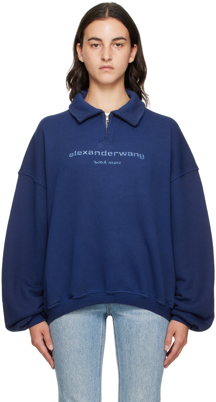 Alexander Wang Navy Half-zip Sweatshirt In Blue