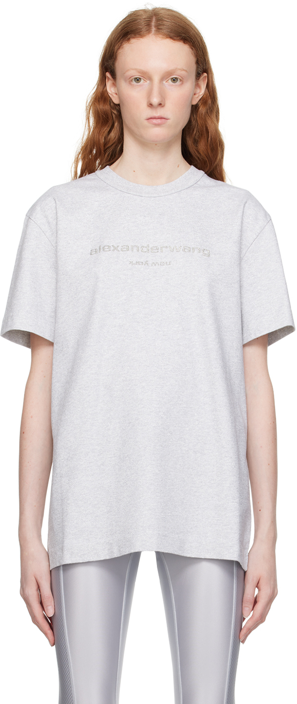 Shop Alexander Wang Gray Glitter T-shirt In 050 Lt Heather Grey