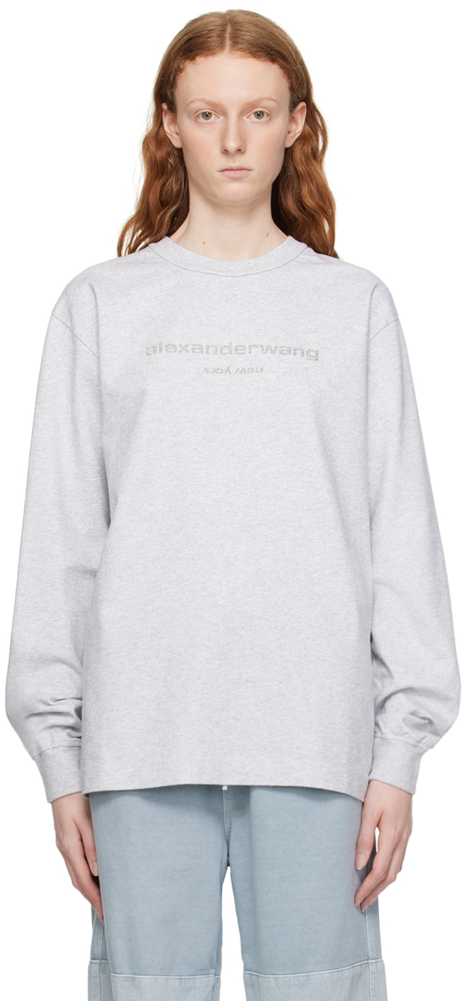 Alexander Wang Gray Glitter Long Sleeve T-Shirt