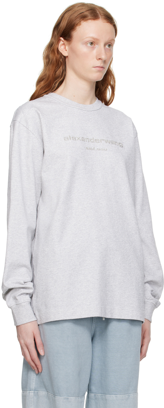 Shop Alexander Wang Gray Glitter Long Sleeve T-shirt In 050 Lt Heather Grey