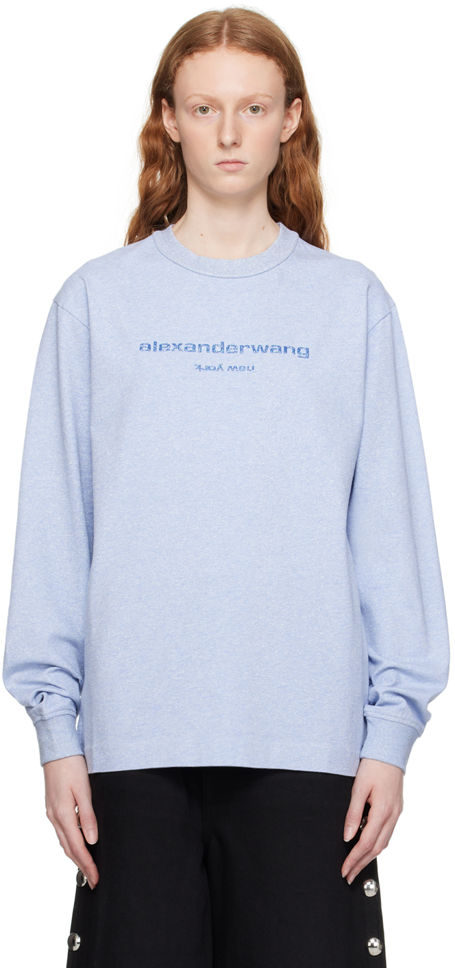 Alexander Wang Logo-print Cotton T-shirt In Blue