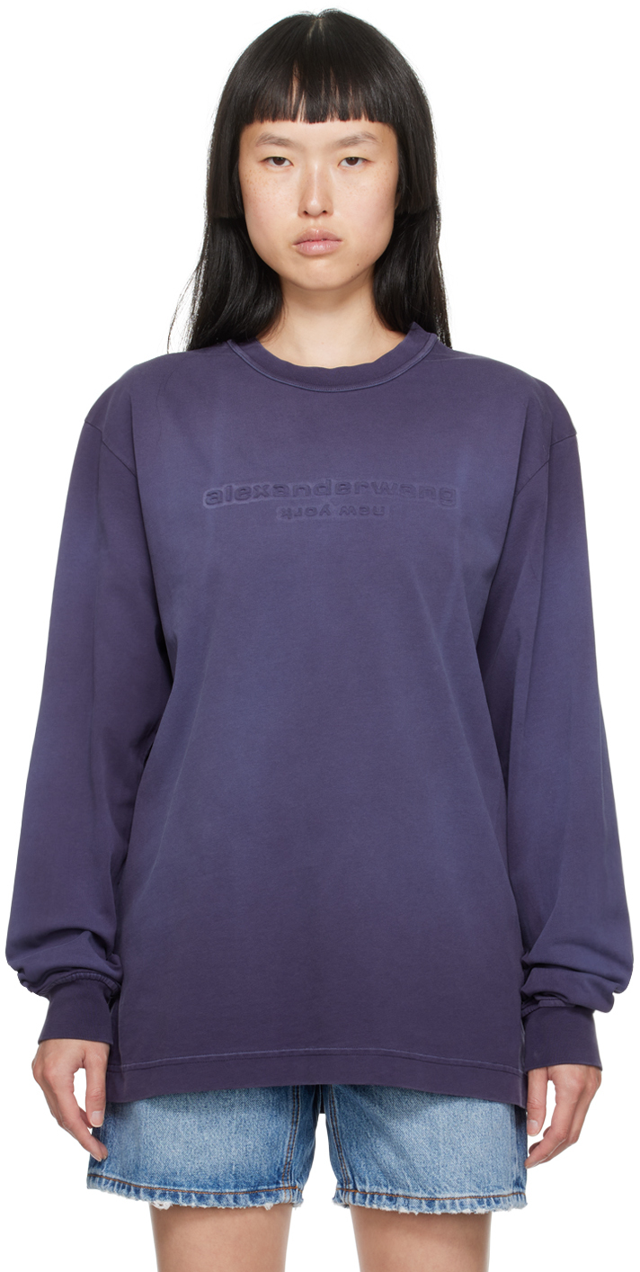 Alexander Wang Purple Embossed Long Sleeve T-shirt In 506 Grape Navy
