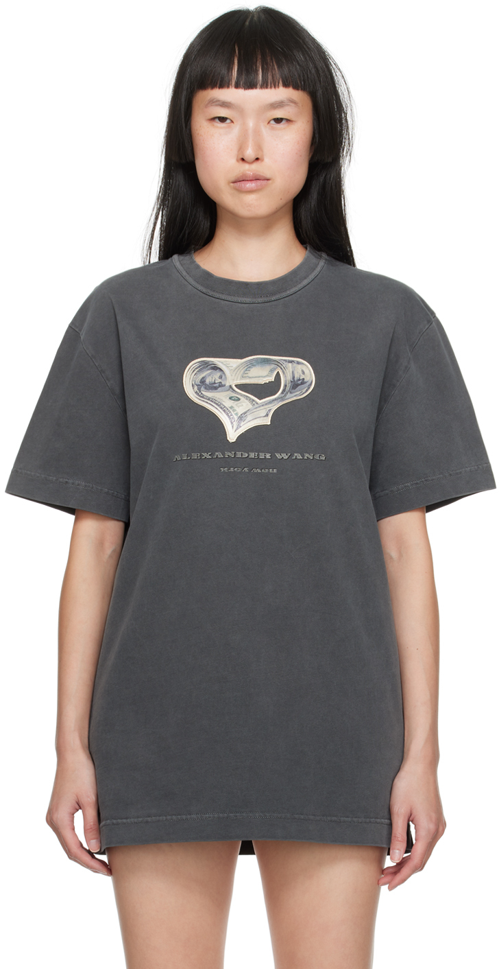 Gray Money Heart T-Shirt by Alexander Wang on Sale