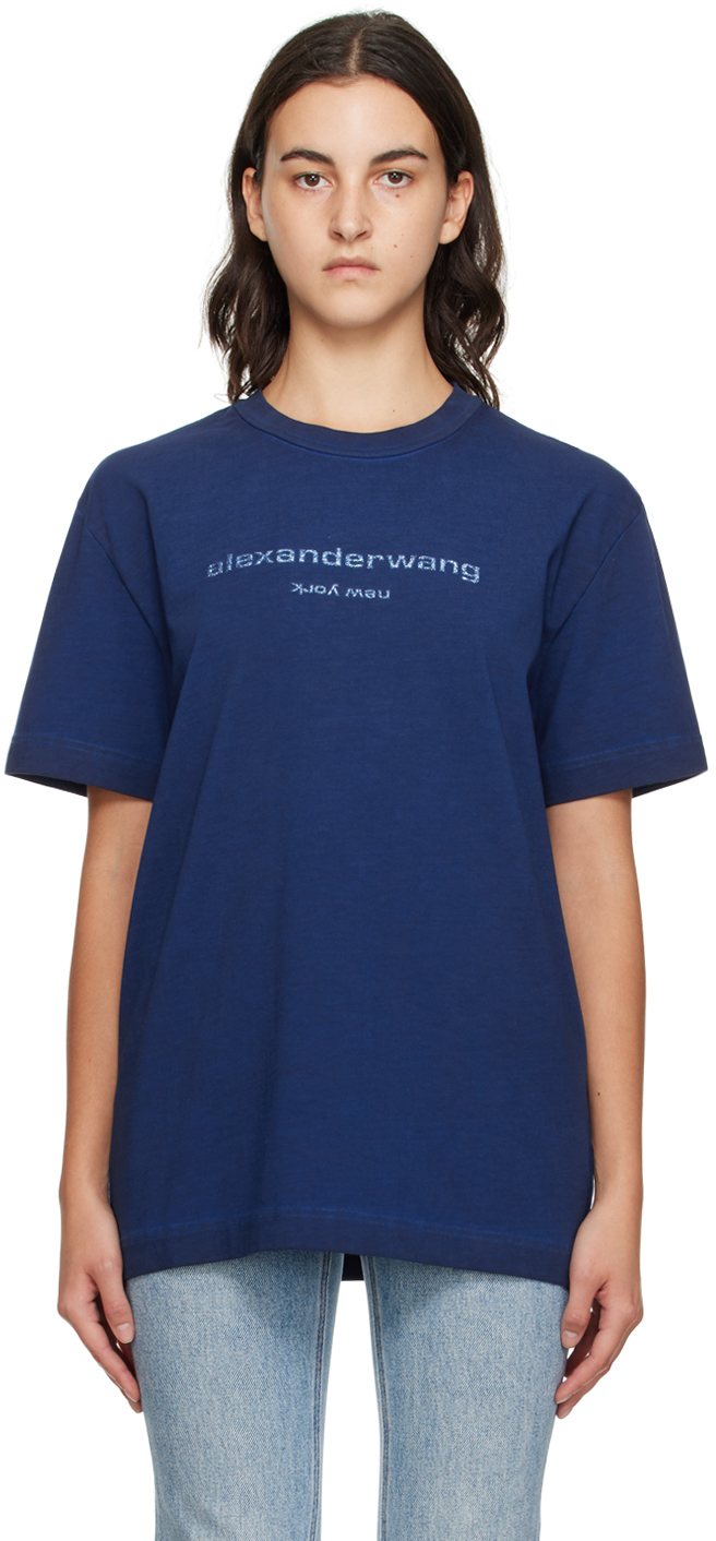 Navy Printed T-Shirt by Alexander Wang on Sale