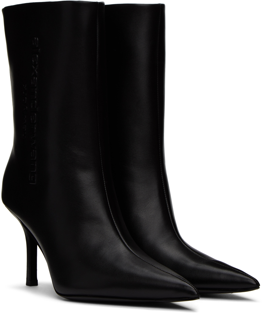Alexander Wang Delphine Logo-embossed Silicone-trimmed Leather Ankle Boots In 001 Black