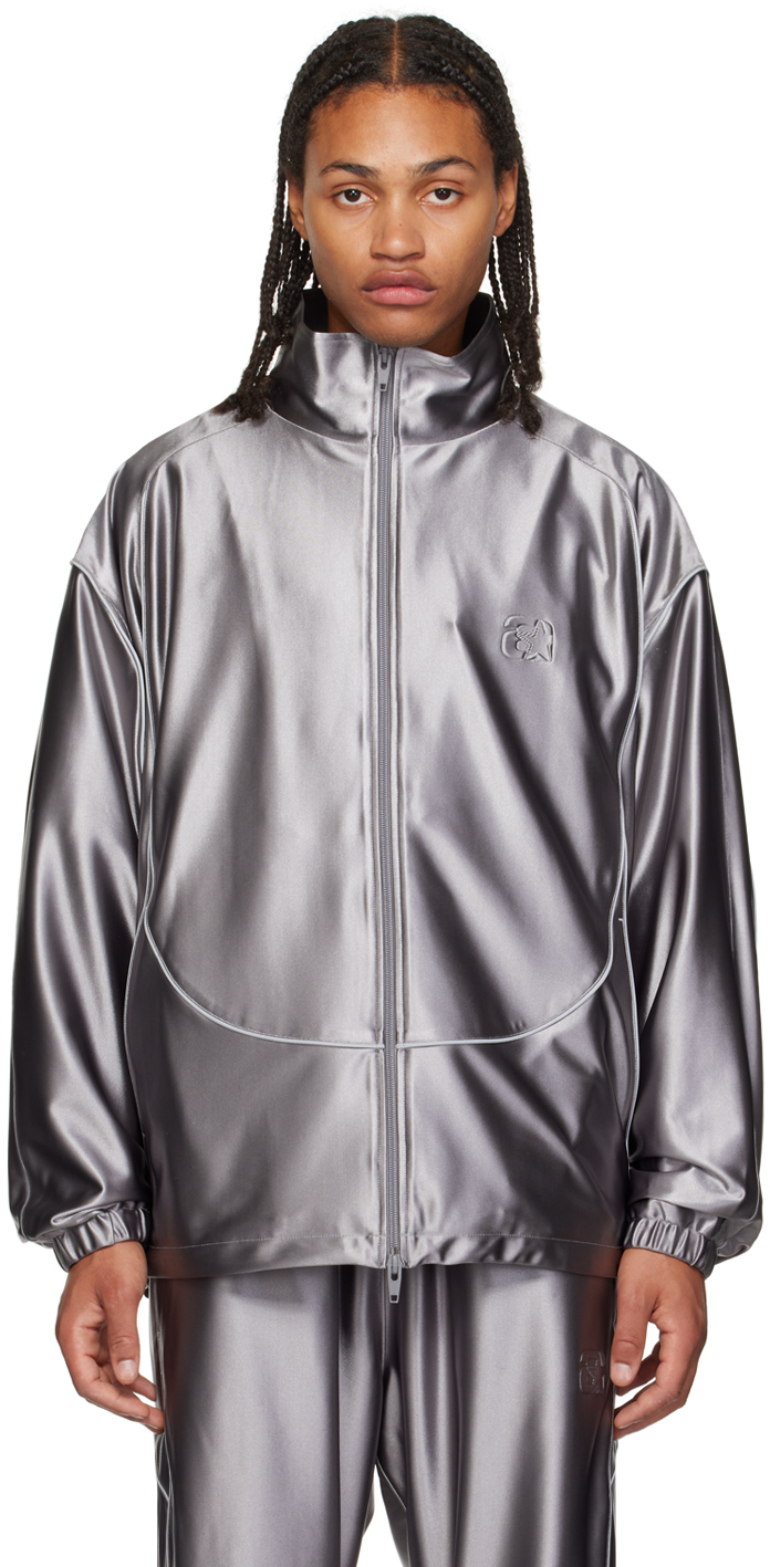 Alexander Wang Gray Piped Jacket In Silver