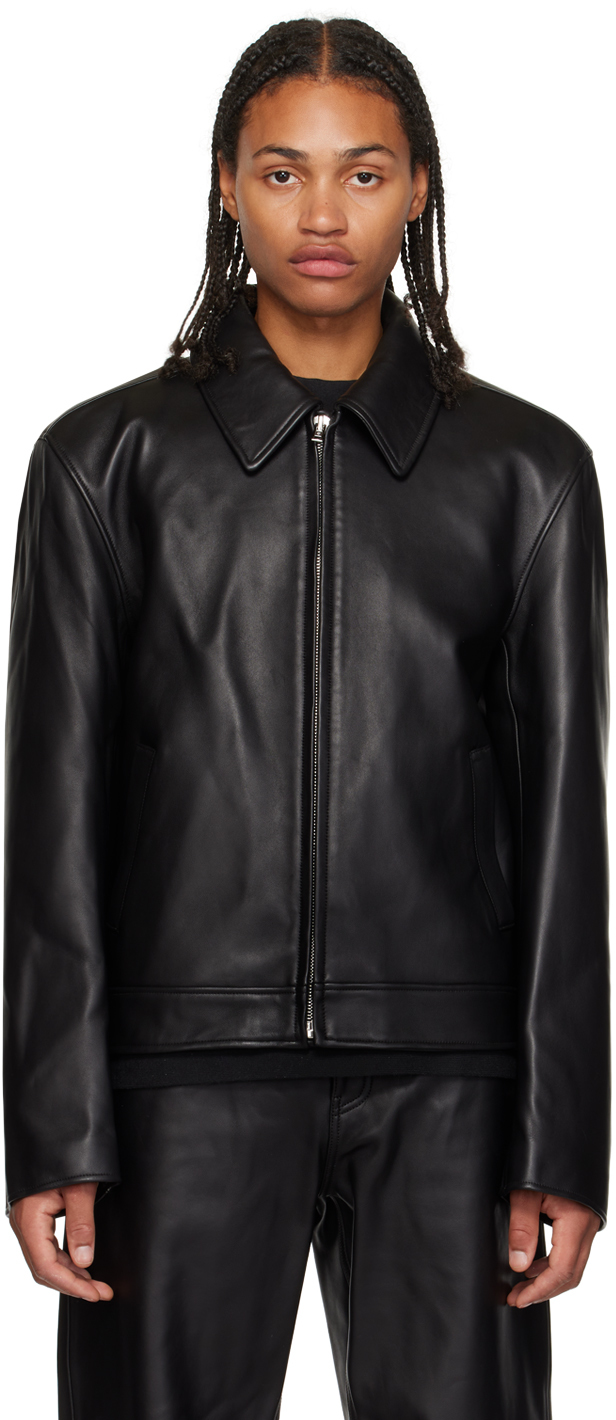 Black Zip Leather Jacket by Alexander Wang on Sale