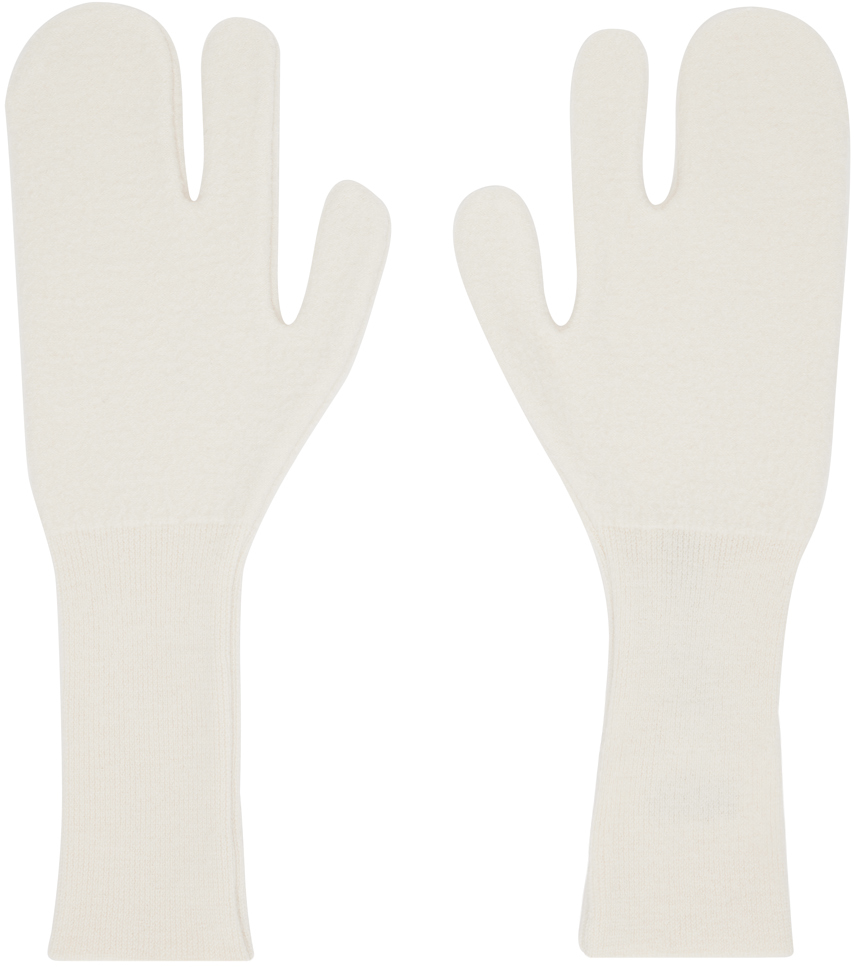 Mm6 Maison Margiela Ribbed-knit Wool Gloves In White