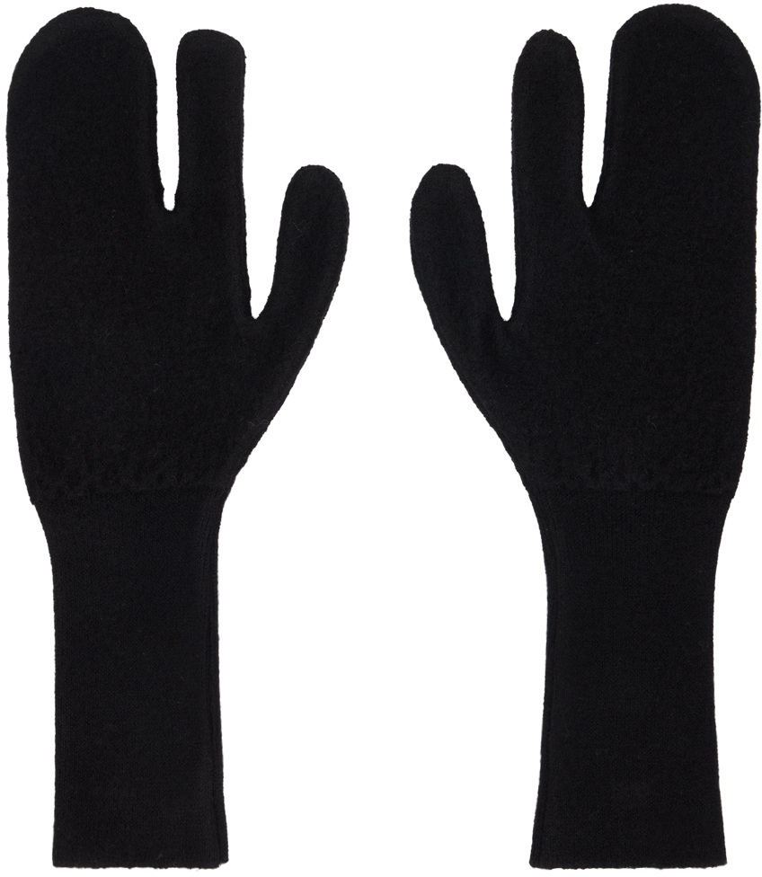 Black Felted Knit Gloves