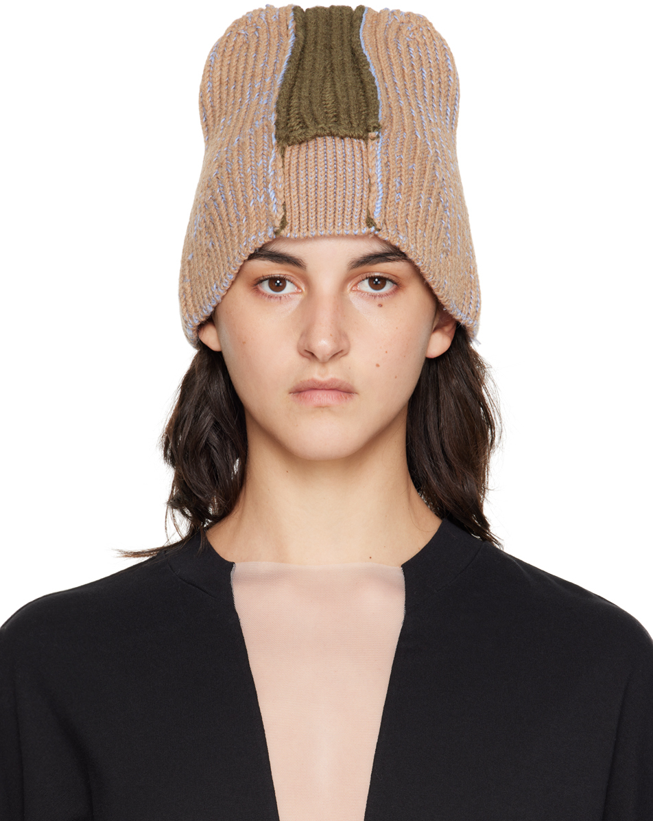 Beige & Green Patchwork Beanie by MM6 Maison Margiela on Sale