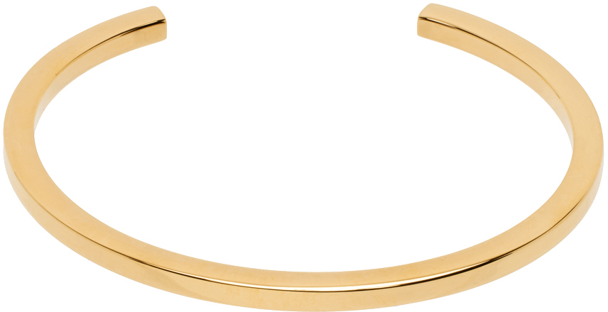 Mm6 Maison Margiela Gold Logo Cuff Bracelet In 950 Yellow Gold Poli