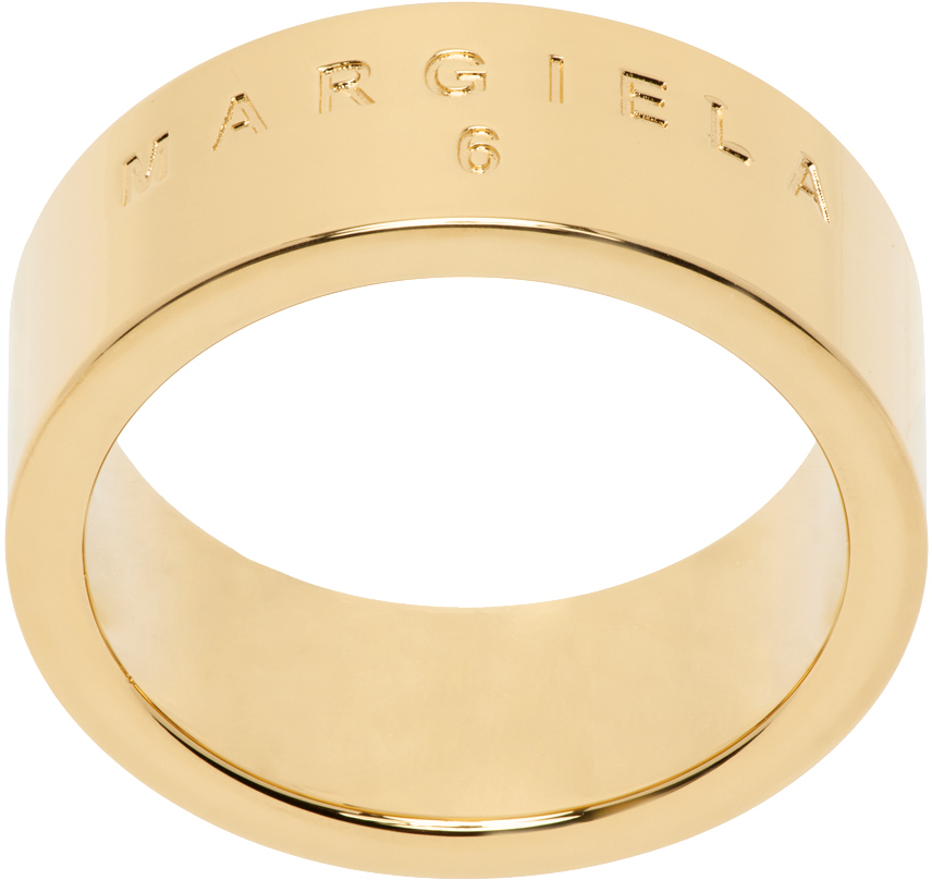 Shop Mm6 Maison Margiela Gold Minimal Logo Ring In 950 Yellow Gold Poli
