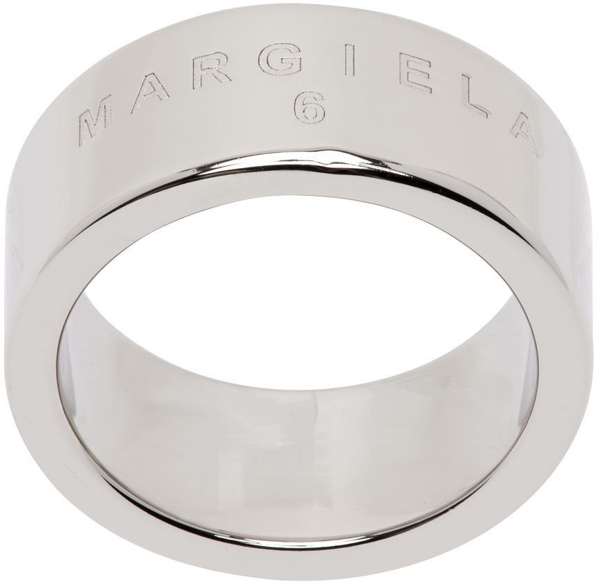 Mm6 Maison Margiela Silver Minimal Logo Ring In 951 Polished Palladi