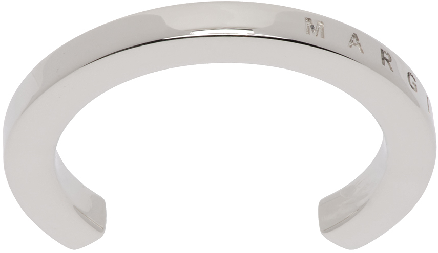 Mm6 Maison Margiela Engraved-logo Cuff Ring In Silver
