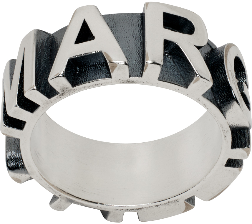 MM6 Maison Margiela: Silver Embossed Logo Ring | SSENSE Canada