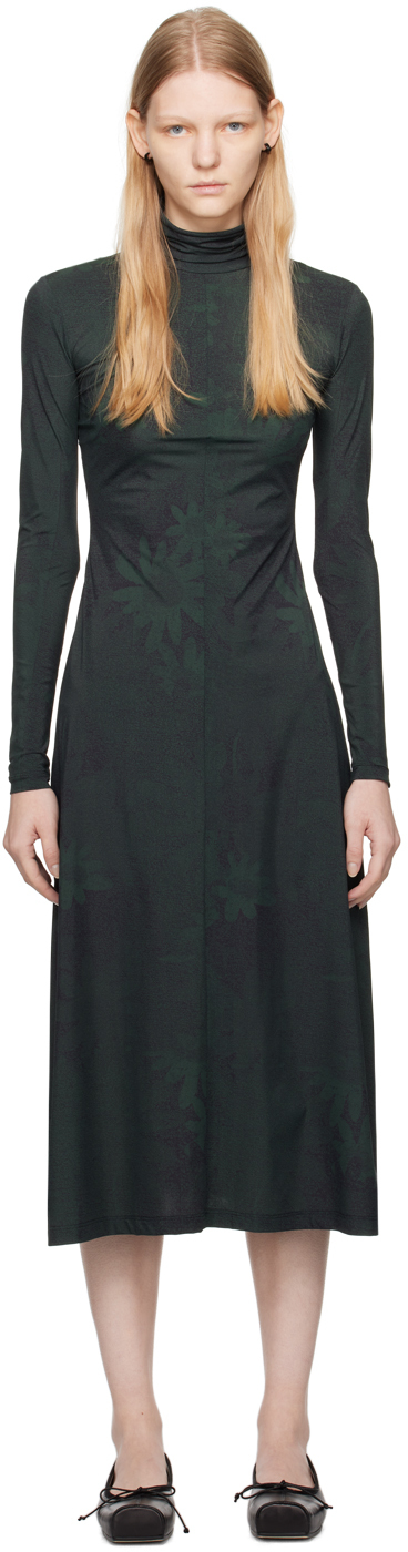 Shop Mm6 Maison Margiela Green Printed Maxi Dress In 002s Green/black
