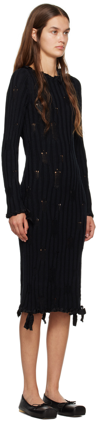 Shop Mm6 Maison Margiela Black Distressed Midi Dress In 900 Black