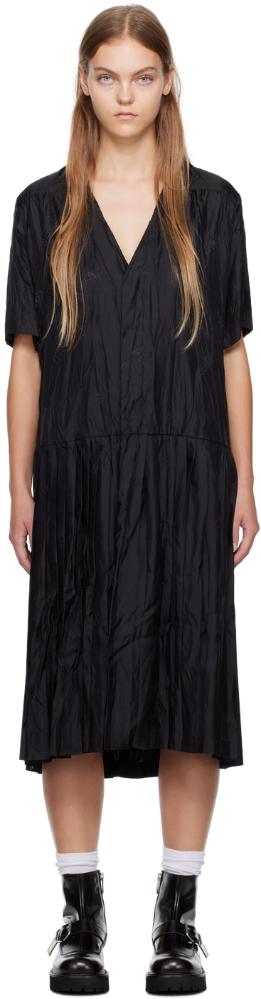 Shop Mm6 Maison Margiela Black Pleated Midi Dress In 900j Black