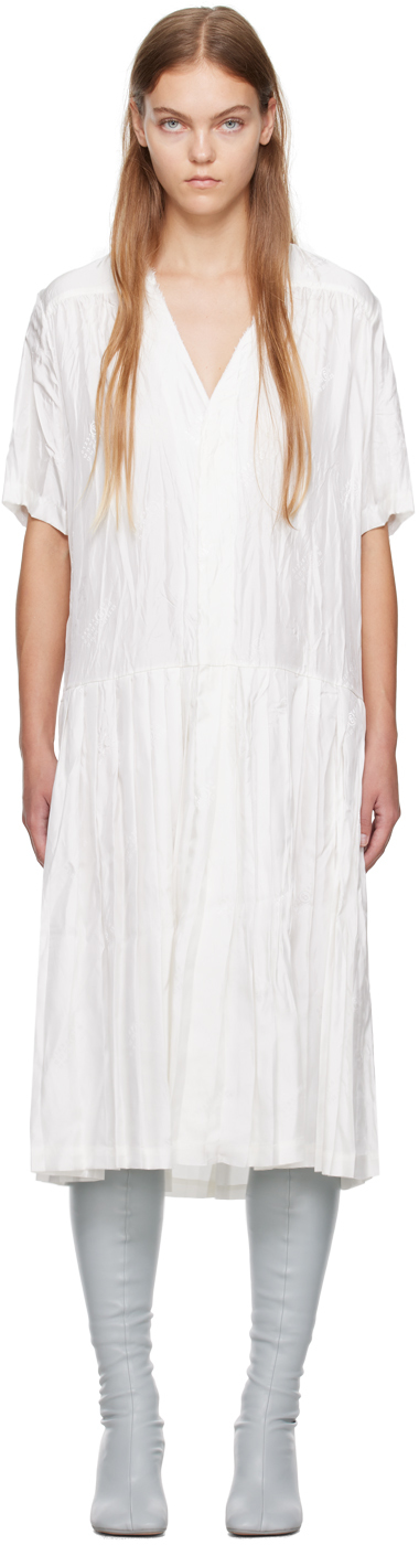 Mm6 Maison Margiela White Pleated Midi Dress In 101j Off White