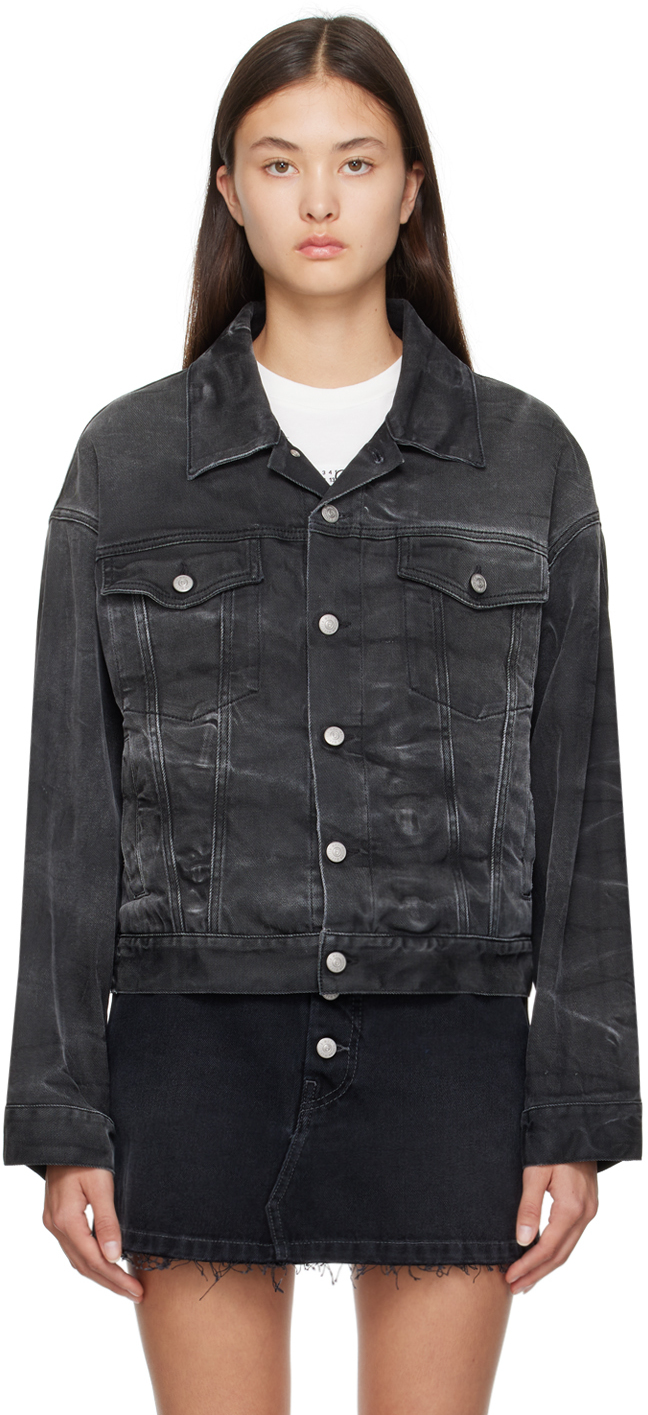 Mm6 Maison Margiela Crinkle-effect Denim Jacket In 961 Black