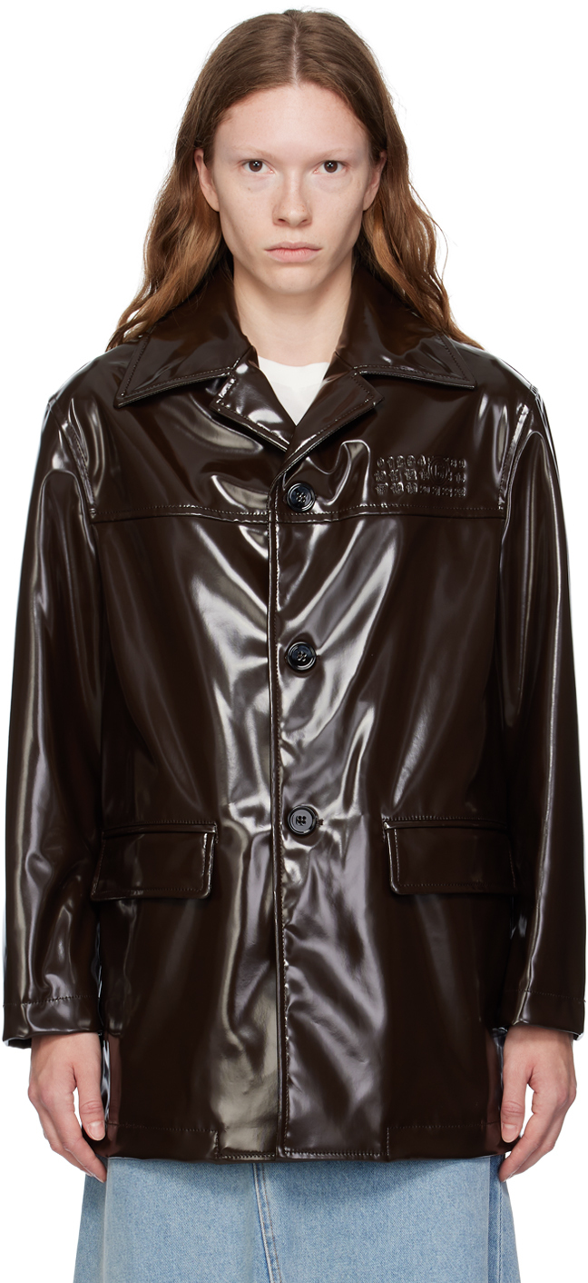 Brown Sports Faux-Leather Jacket