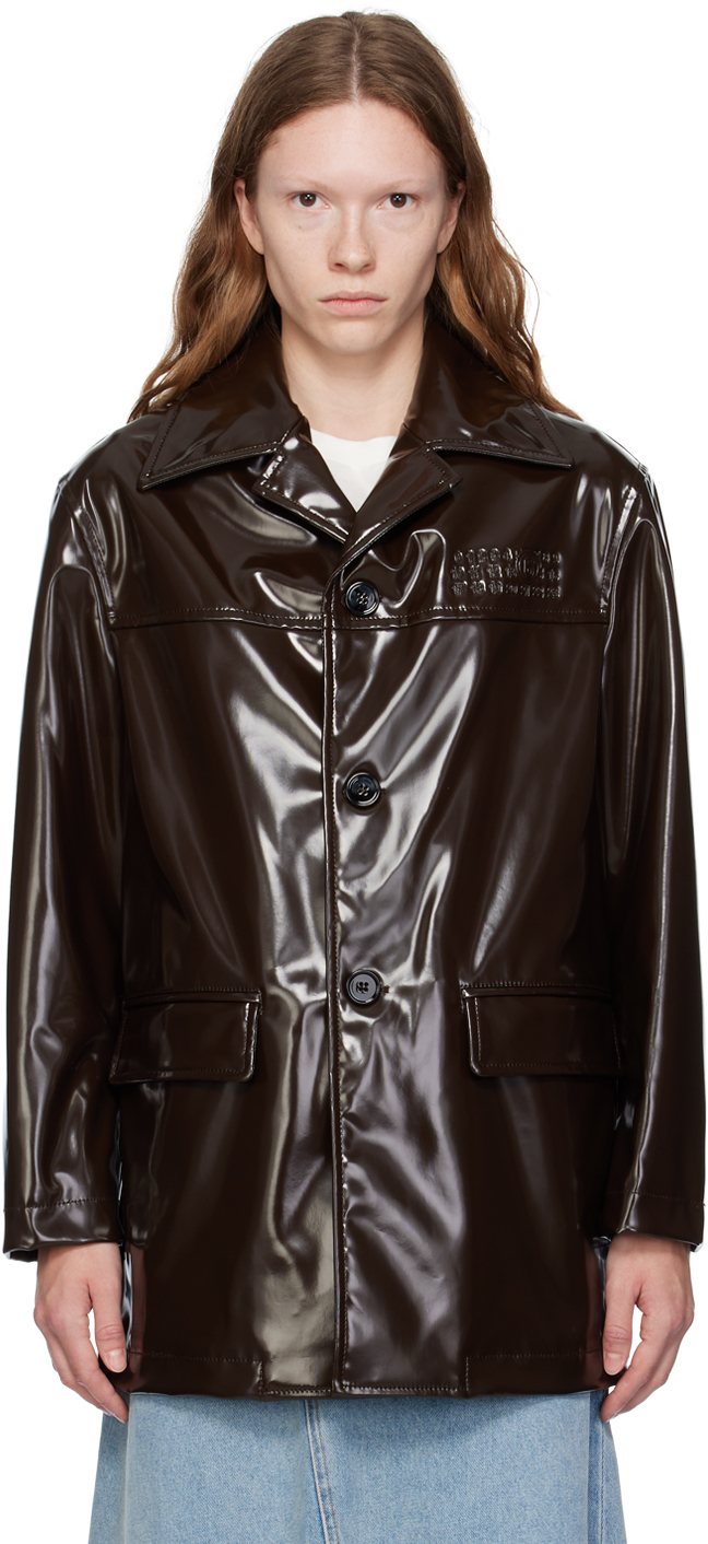 MM6 Maison Margiela: Brown Sports Faux-Leather Jacket | SSENSE Canada