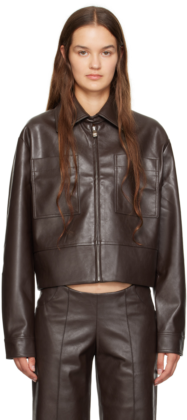 Aya Muse Brown Tolobu Faux-leather Jacket In Burgundy