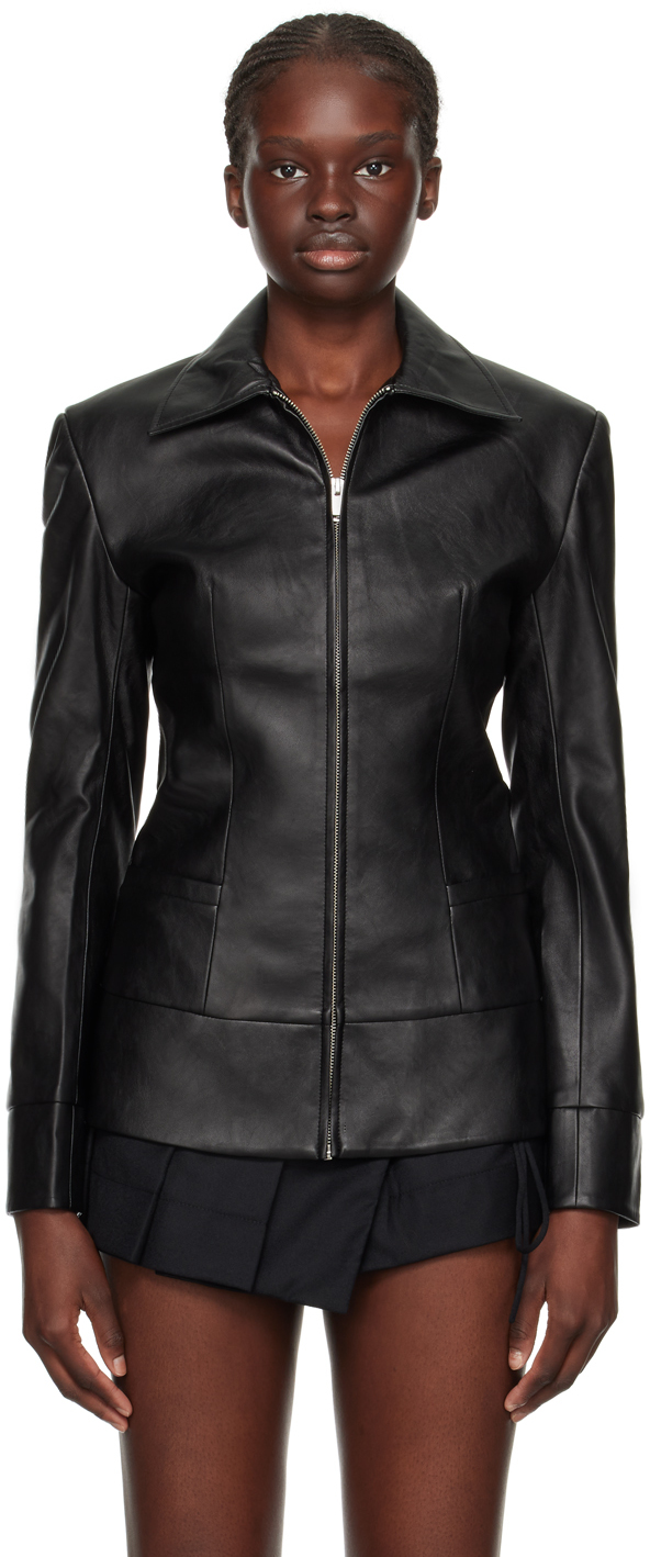【関税込み】Aya Muse ブラック Sabu フェイクレザー ジャケット Black Sabu Faux-Leather Jacket by Aya Muse on Sale