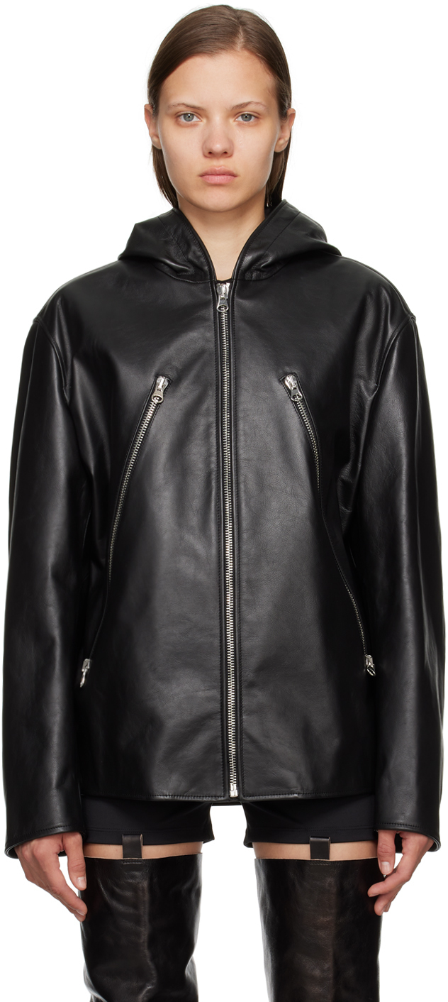 Black Stitching Leather Biker Jacket