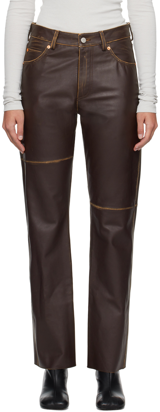Brown Paneled Leather Pants