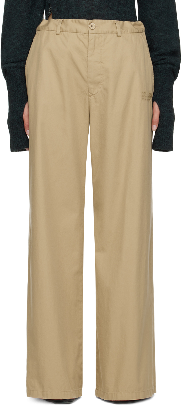 Beige Embroidered Trousers