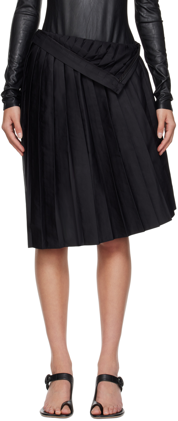 Mm6 Maison Margiela Black Pleated Midi Skirt In 900 Black