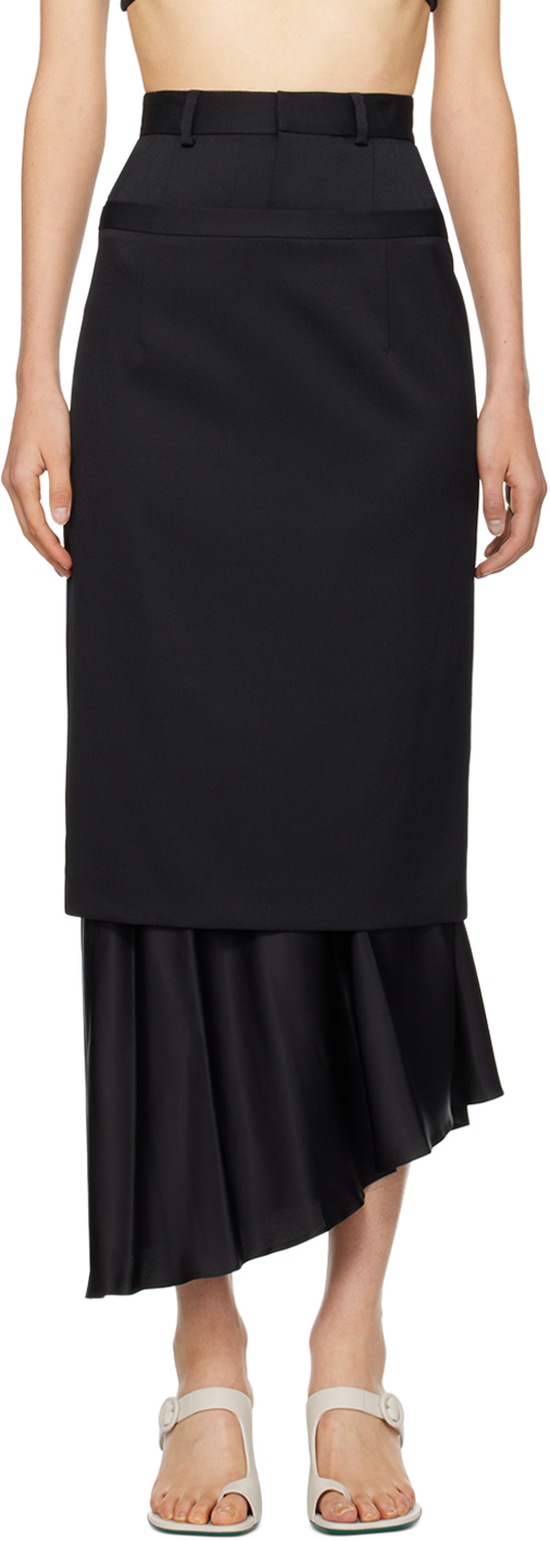 Shop Mm6 Maison Margiela Black Layered Maxi Skirt In 478 Black/black