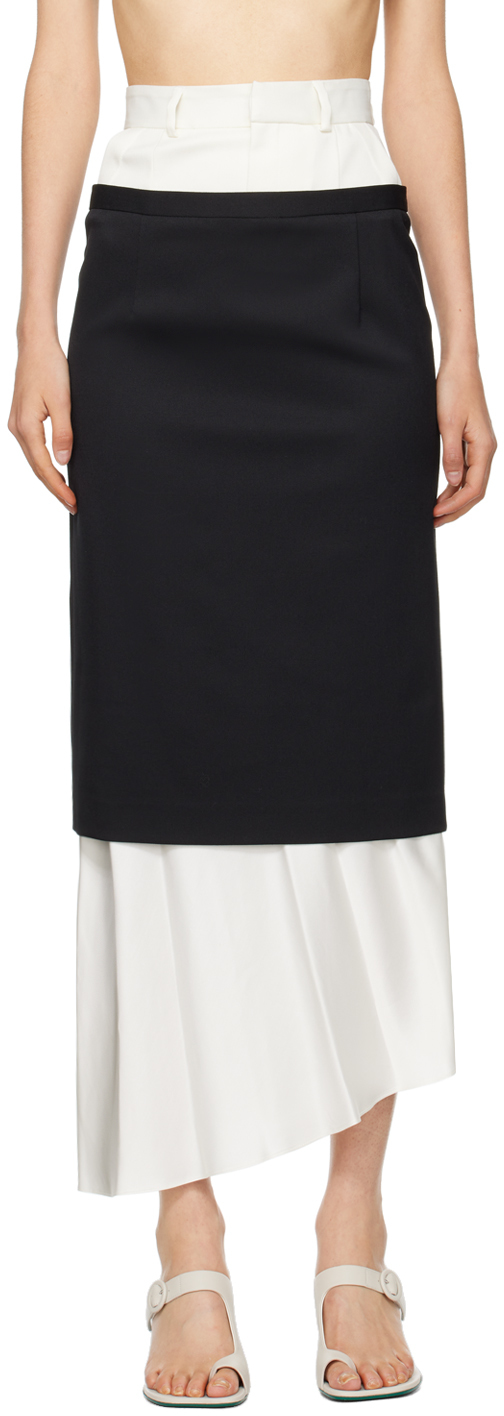 Mm6 Maison Margiela Off-white & Black Layered Maxi Skirt In 477 Black/off White