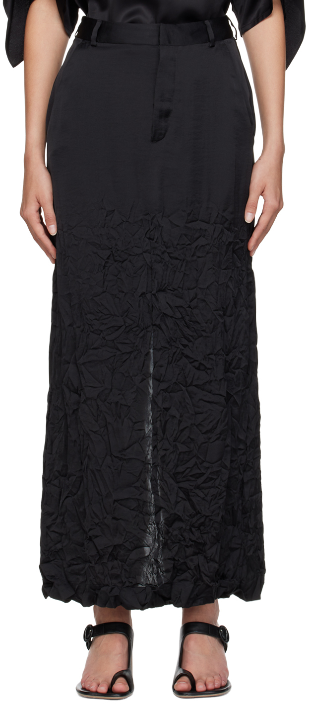 Black Crinkled Maxi Skirt