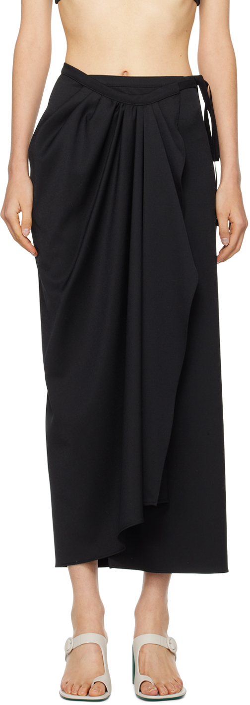 Black Wrap Maxi Skirt by MM6 Maison Margiela on Sale