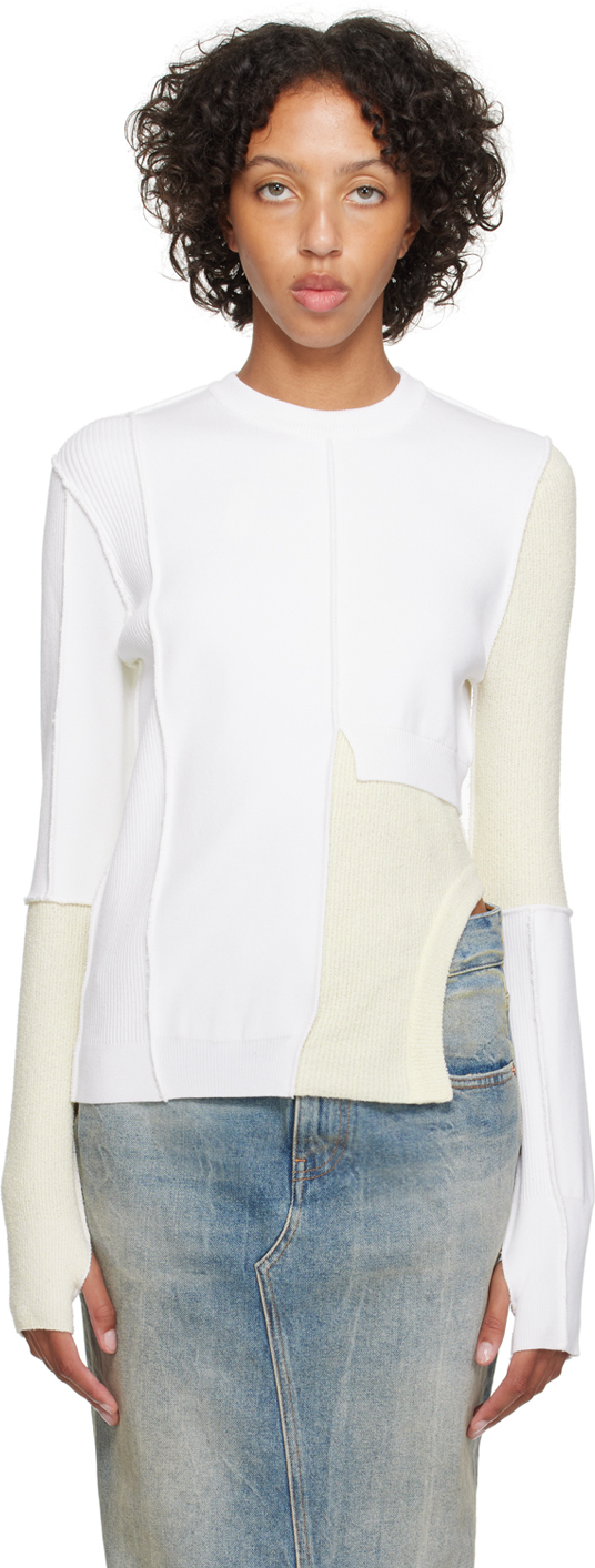 Mm6 Maison Margiela Paneled Crewneck Sweater In Off/white