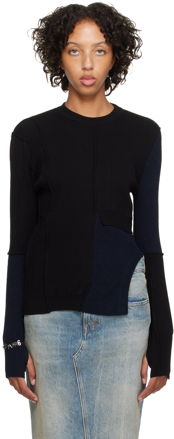 Black & Navy Paneled Sweater