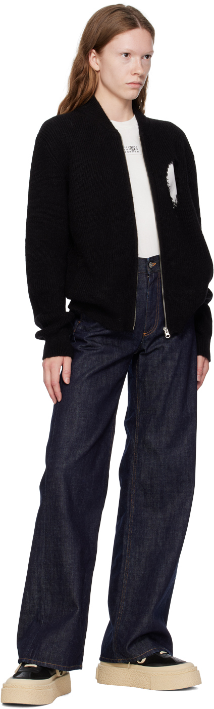 Shop Mm6 Maison Margiela Black Distressed Cardigan In 900 Black