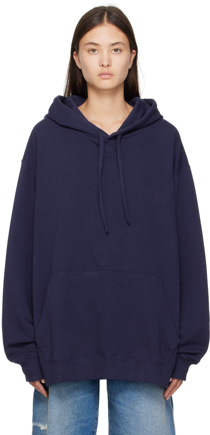 Mm6 Maison Margiela Blue Embroidered Hoodie In 478 Blue