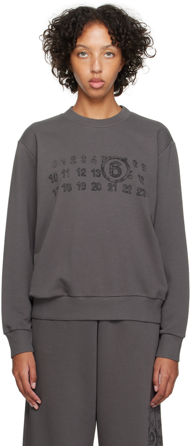 Mm6 Maison Margiela Gray Printed Sweatshirt In 860 Washed Grey
