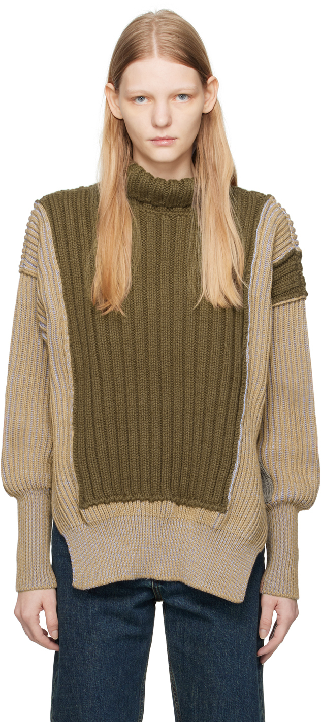 Mm6 Maison Margiela Green Patchwork Turtleneck In 004f Green