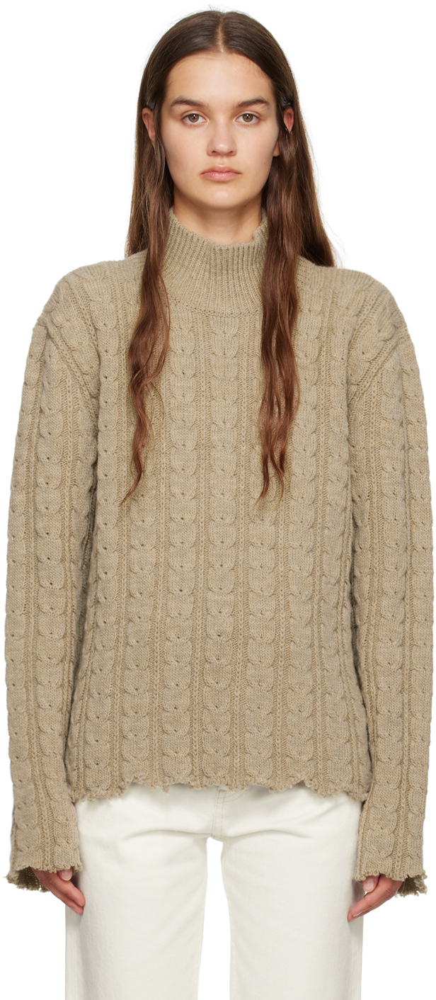 Beige Distressed Turtleneck by MM6 Maison Margiela on Sale