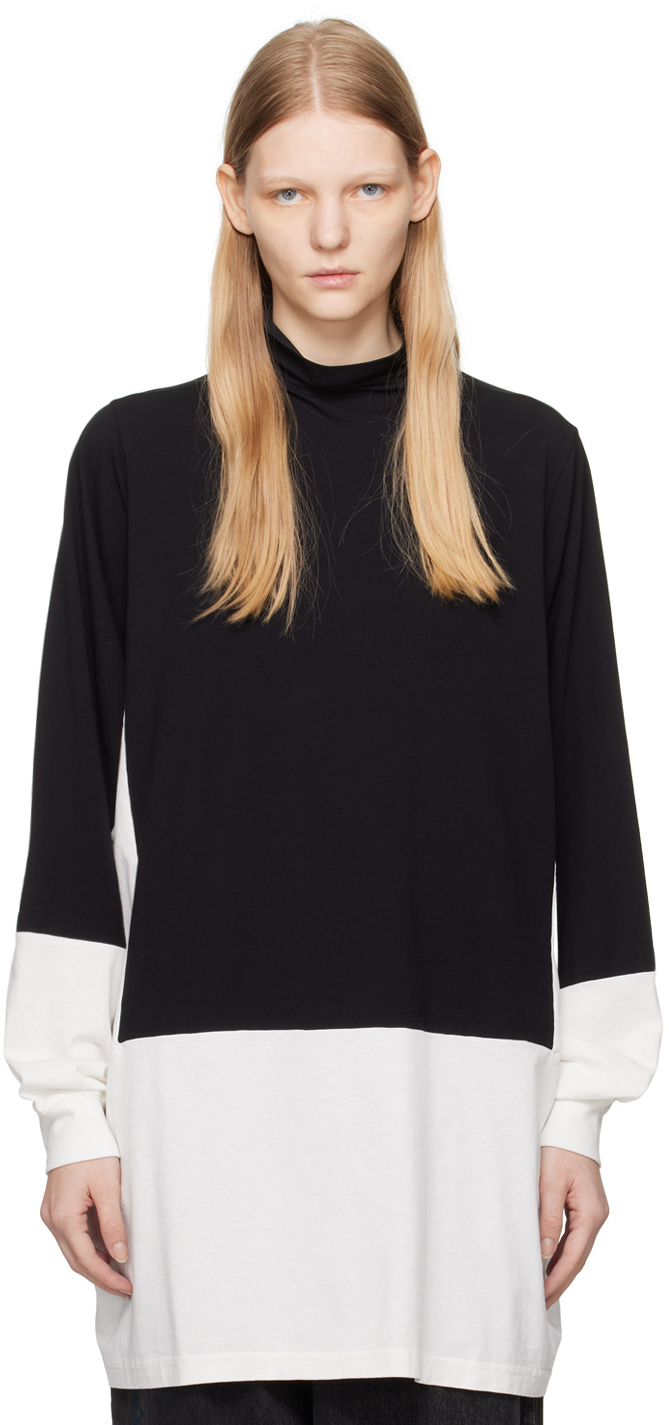 Mm6 Maison Margiela Black & White Paneled Turtleneck In 962 Black/white