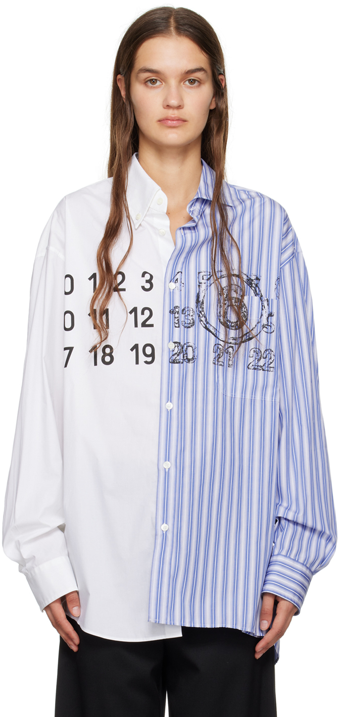MM6 Maison Margiela: Blue & White Spliced Shirt | SSENSE Canada